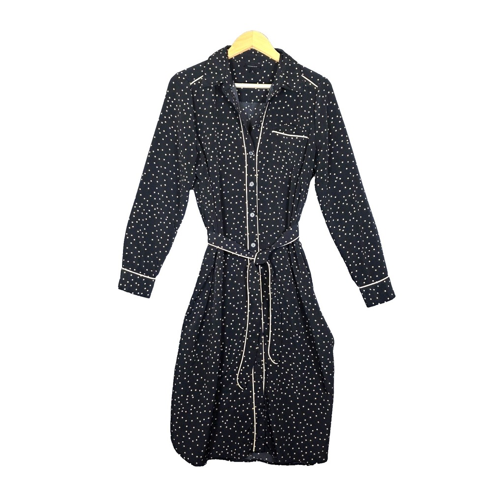 Who What Wear Target Polka Dot Shirt Dress L Large Black Beige Midi Long Sleeve‎